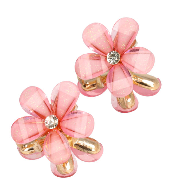 Haarspeld Haarklemmen 2cm – Bloemvorm met Glitters – Roze – Set van 2
