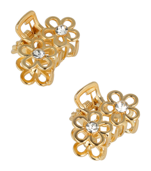 Haarspeld Haarklemmen 2,5cm – Bloemenvorm – Strass Steentjes – Metaal – Goud – Set van 2