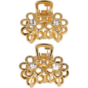 Haarspeld Haarklemmen 2,5cm – Bloemenvorm – Strass Steentjes – Metaal – Goud – Set van 2