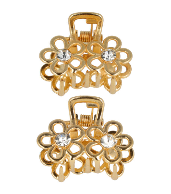 Haarspeld Haarklemmen 2,5cm – Bloemenvorm – Strass Steentjes – Metaal – Goud – Set van 2