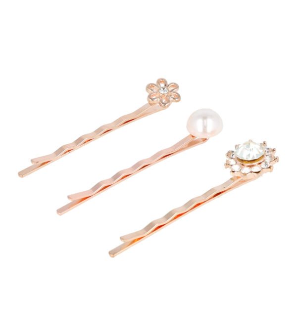Haarspeld Schuifspeldjes 5cm - Bloem Parel Strass - Koper - Set van 3