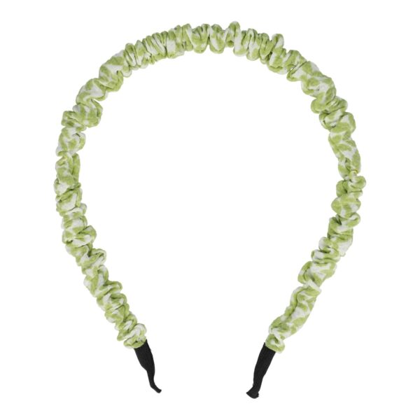 Haarband Diadeem 1cm – Gerimpelde Bloemenprint Stof – Wit Groen