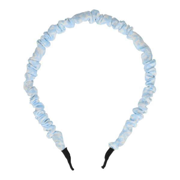 Haarband Diadeem 1cm – Gerimpelde Bloemenprint Stof – Wit Blauw