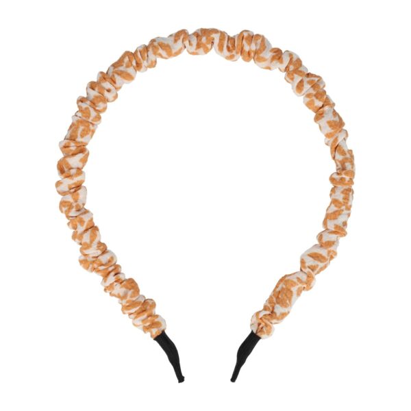 Haarband Diadeem 1cm – Gerimpelde Bloemenprint Stof – Wit Oranje
