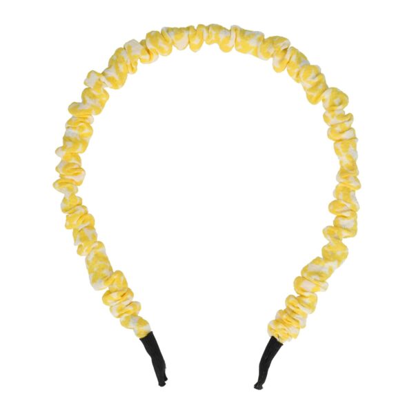 Haarband Diadeem 1cm – Gerimpelde Bloemenprint Stof – Wit Geel