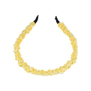 Haarband Diadeem 1cm – Gerimpelde Bloemenprint Stof – Wit Geel