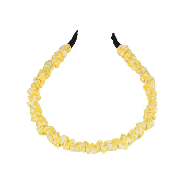 Haarband Diadeem 1cm – Gerimpelde Bloemenprint Stof – Wit Geel
