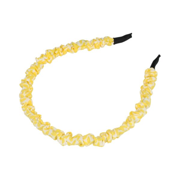 Haarband Diadeem 1cm – Gerimpelde Bloemenprint Stof – Wit Geel