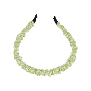 Haarband Diadeem 1cm – Gerimpelde Bloemenprint Stof – Wit Groen