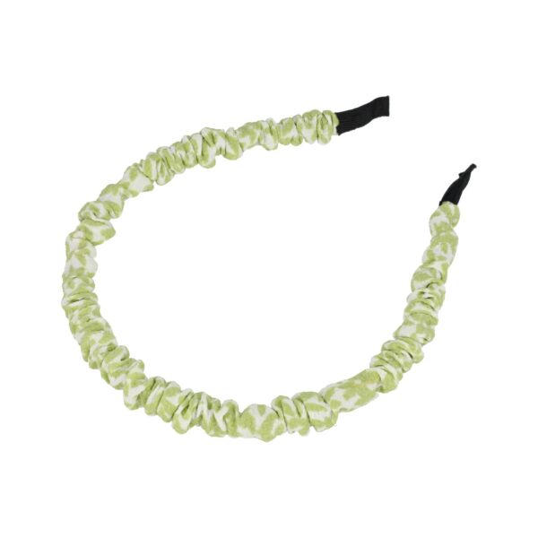 Haarband Diadeem 1cm – Gerimpelde Bloemenprint Stof – Wit Groen
