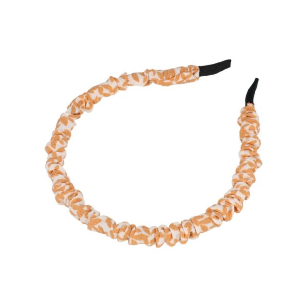 Haarband Diadeem 1cm – Gerimpelde Bloemenprint Stof – Wit Oranje