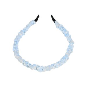 Haarband Diadeem 1cm – Gerimpelde Bloemenprint Stof – Wit Blauw