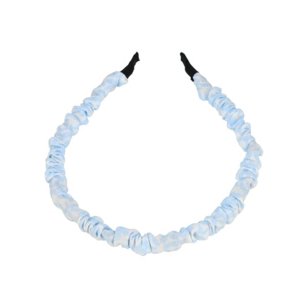 Haarband Diadeem 1cm – Gerimpelde Bloemenprint Stof – Wit Blauw