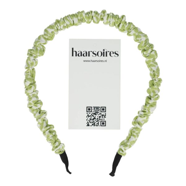 Haarband Diadeem 1cm – Gerimpelde Bloemenprint Stof – Wit Groen