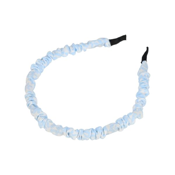 Haarband Diadeem 1cm – Gerimpelde Bloemenprint Stof – Wit Blauw