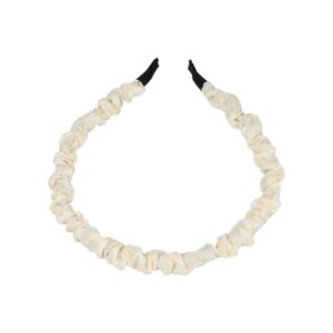 Haarband Diadeem 1cm – Gerimpelde Bloemenprint Stof – Wit Creme