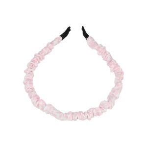 Haarband Diadeem 1cm – Gerimpelde Bloemenprint Stof – Wit Roze