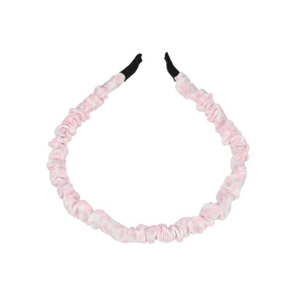 Haarband Diadeem 1cm – Gerimpelde Bloemenprint Stof – Wit Roze