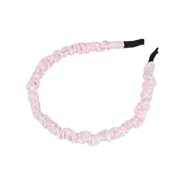 Haarband Diadeem 1cm – Gerimpelde Bloemenprint Stof – Wit Roze