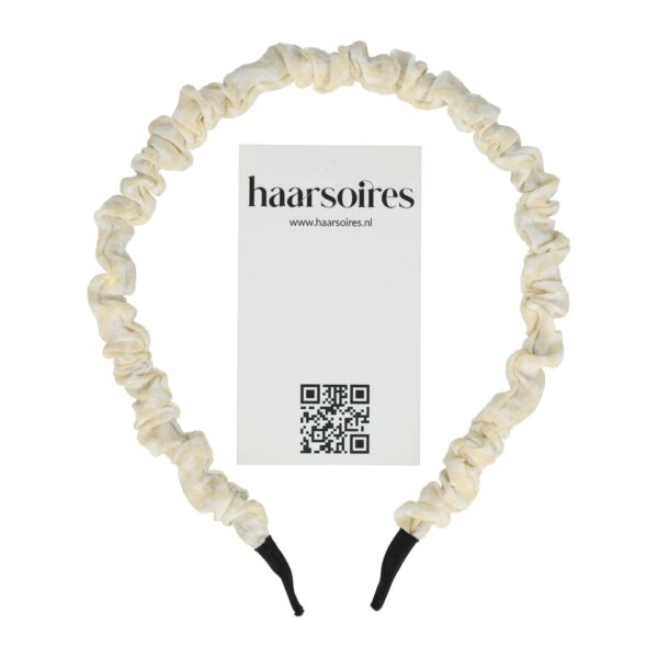 Haarband Diadeem 1cm – Gerimpelde Bloemenprint Stof – Wit Creme