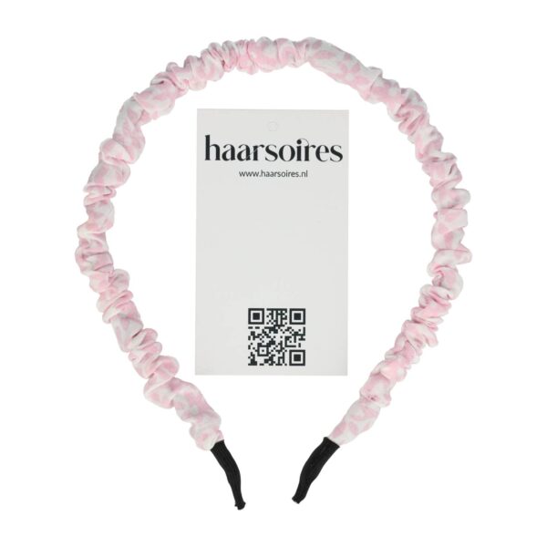 Haarband Diadeem 1cm – Gerimpelde Bloemenprint Stof – Wit Roze
