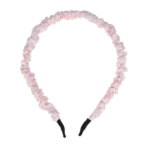 Haarband Diadeem 1cm – Gerimpelde Bloemenprint Stof – Wit Roze
