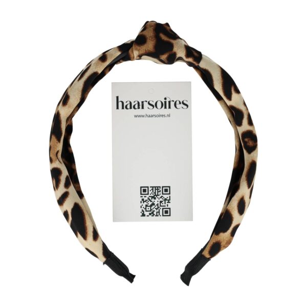 Haarband Diadeem 3cm – Knoop - Panterprint Stof – Beige Zwart Bruin