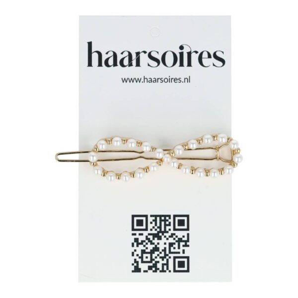 Haarclip infinity parel zilver goud_2 Haarspeld Haarclip 5cm - Infinity - Parel - Wit Goud