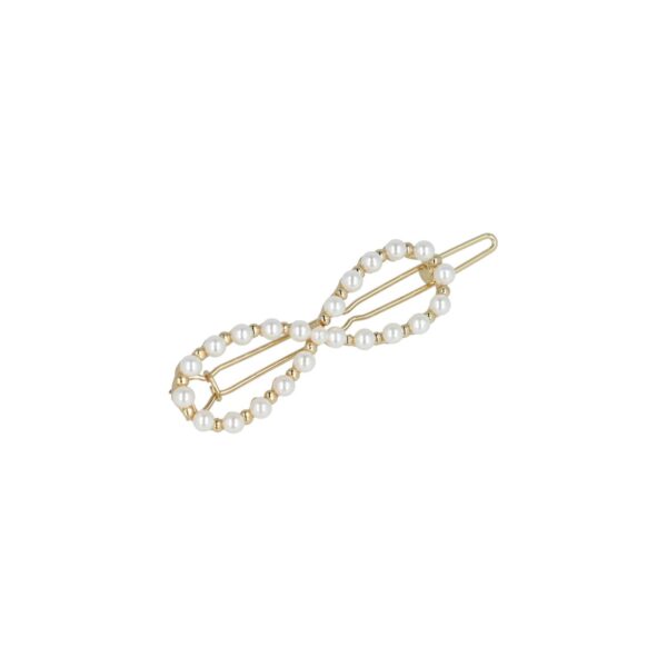Haarclip infinity parel zilver goud_3 Haarspeld Haarclip 5cm - Infinity - Parel - Wit Goud