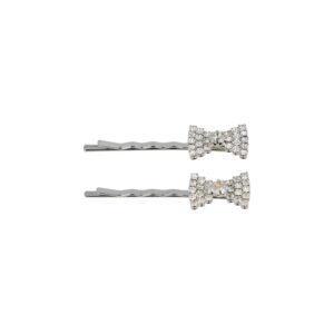 Haarspeld Schuifspeldjes 5cm - Strik - Strass Steentjes - Zilver - Set van 2