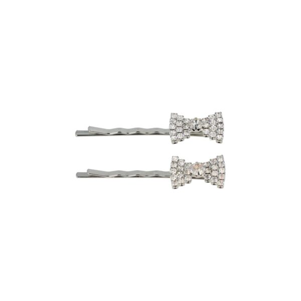 Haarspeld Schuifspeldjes 5cm - Strik - Strass Steentjes - Zilver - Set van 2