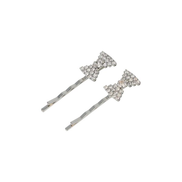 Haarspeld Schuifspeldjes 5cm - Strik - Strass Steentjes - Zilver - Set van 2