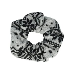 Scrunchie zacht print wit grijs bruin zwart_1 Haarelastiek Scrunchie – Print – Zachte Stof – Grijs Zwart