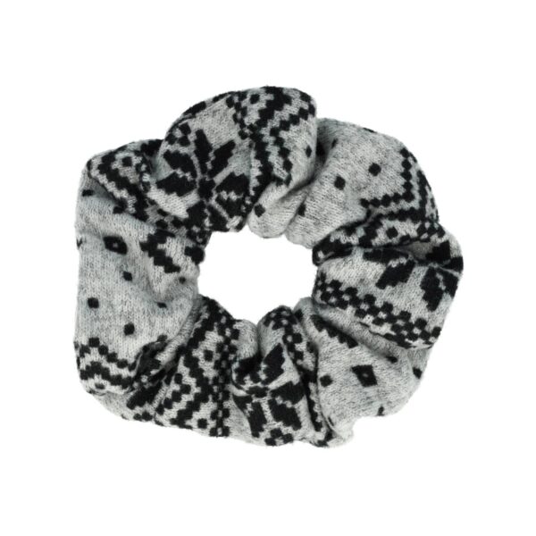 Haarelastiek Scrunchie – Print – Zachte Stof – Grijs Zwart