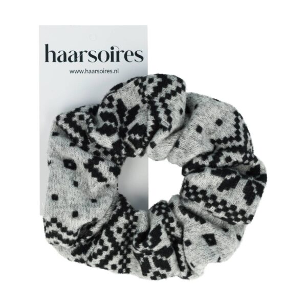 Haarelastiek Scrunchie – Print – Zachte Stof – Grijs Zwart