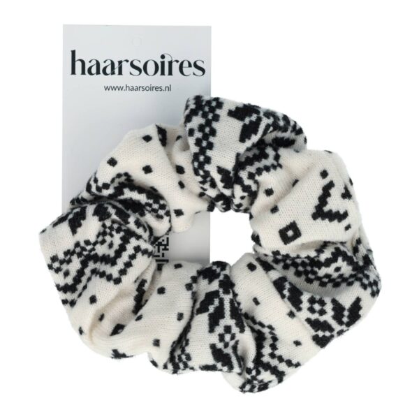 Haarelastiek Scrunchie – Print – Zachte Stof – Zwart Wit