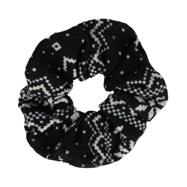 Haarelastiek Scrunchie – Print – Zachte Stof – Zwart Grijs