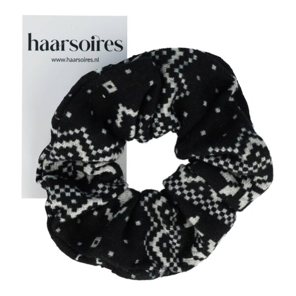 Haarelastiek Scrunchie – Print – Zachte Stof – Zwart Grijs