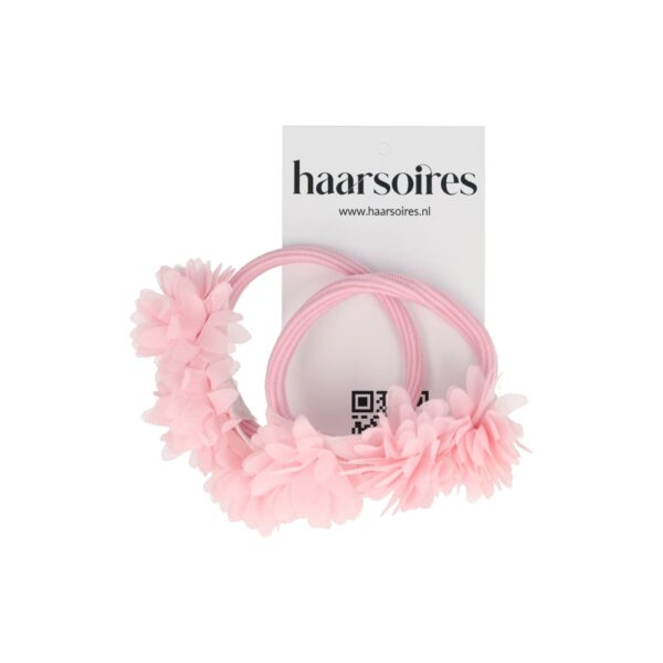 Haarelastieken – Bloemen – Tule Stof - Roze – Set van 2