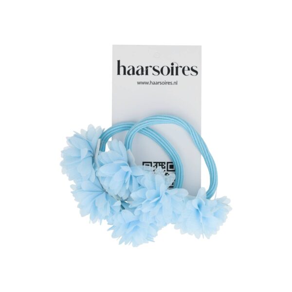 Haarelastieken – Bloemen – Tule Stof - Blauw – Set van 2