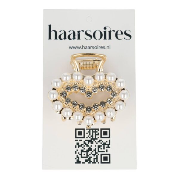 Haarspeld Haarklem 4cm – Hart – Parel & Strass – Metaal – Goud