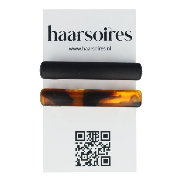 haarspeld klein 5cm bruin zwart set_3 Haarspeld Patentspeld 5cm – Effen – Gevlekt – Zwart Bruin – Set van 2