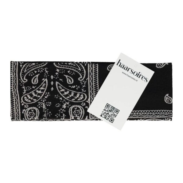Haarband Stof 7cm - Paisley Patroon - Zwart