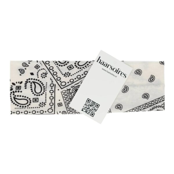 Haarband Stof 7cm - Paisley Patroon - Wit