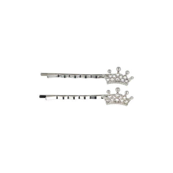 Haarspeld Schuifspeldjes 5cm - Kroontje - Strass Steentjes - Zilver - Set van 2