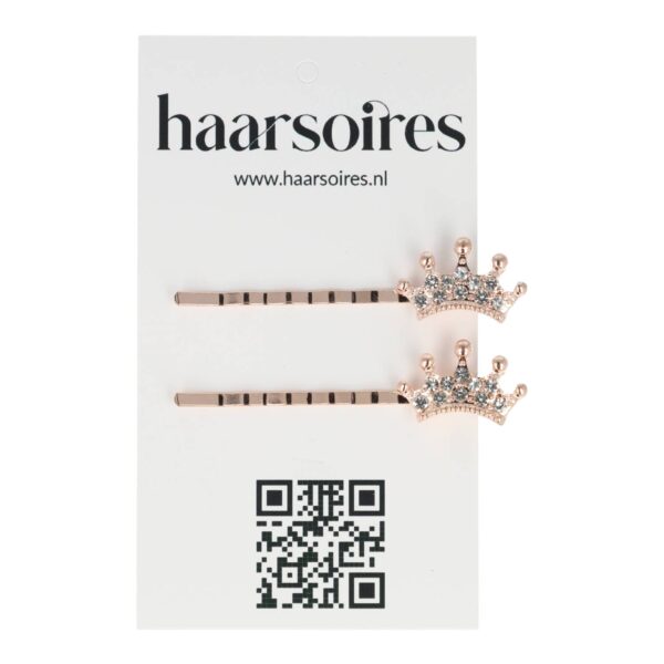 Haarspeld Schuifspeldjes 5cm - Kroontje - Strass Steentjes - Koper - Set van 2