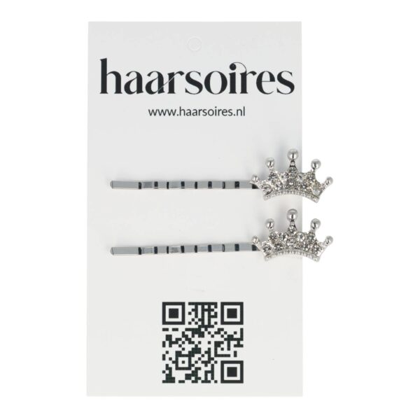 Haarspeld Schuifspeldjes 5cm - Kroontje - Strass Steentjes - Zilver - Set van 2