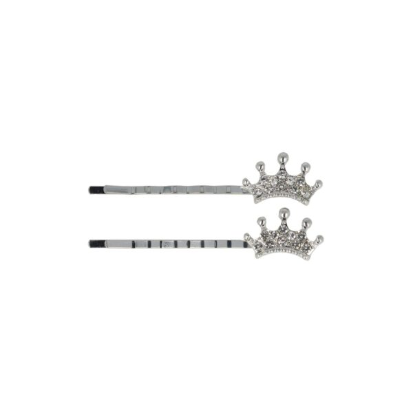 Haarspeld Schuifspeldjes 5cm - Kroontje - Strass Steentjes - Zilver - Set van 2