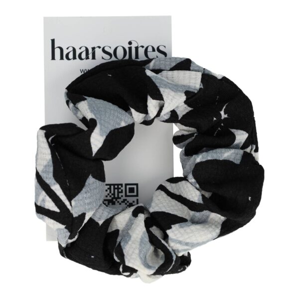 Haarelastiek Scrunchie – Gevlekt Patroon – Zwart Wit Grijs
