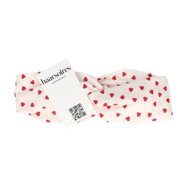 Haarband Twist 5cm – Hartjes Print – Gladde Stof – Rood Wit